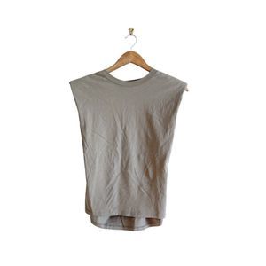 Babaton Sleeveless Crewneck Top T-Shirt Shoulder Pads Olive Beige Women's M